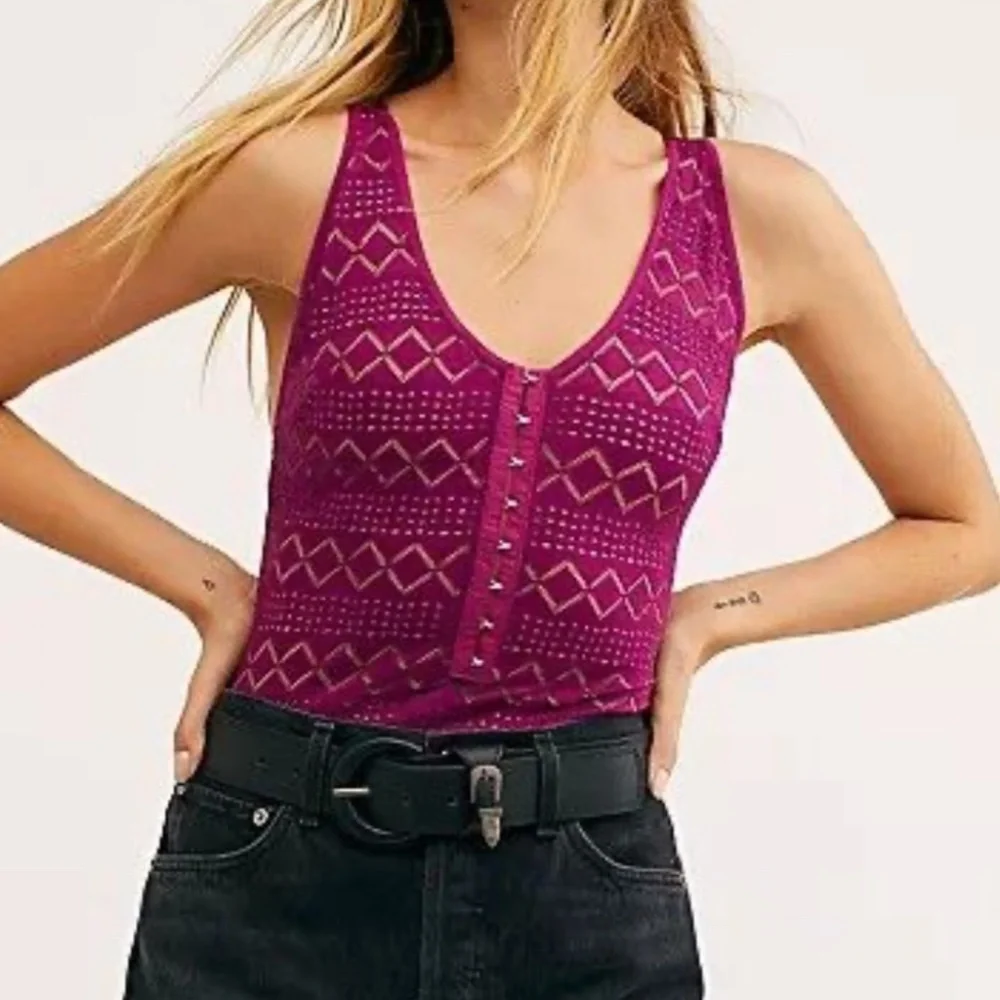 Free People Thank You Never Bodysuit Magenta Small New with Tag
